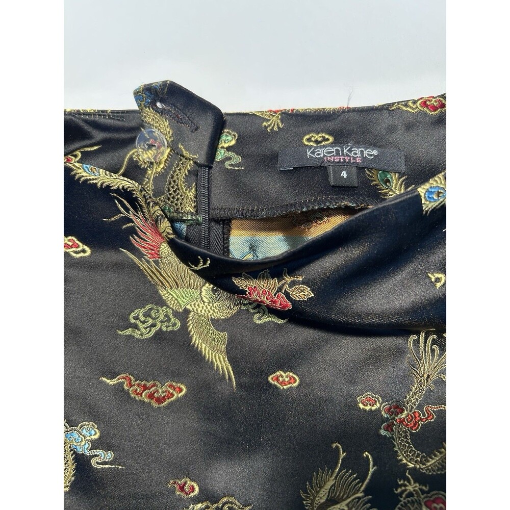 Karen Kane Women’s Black Silk Blend Pencil Skirt Size 4 26X24 Asian Dragon Motif - Picture 6 of 8